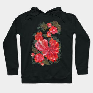 Bird rooster in Russian folk art style Hoodie